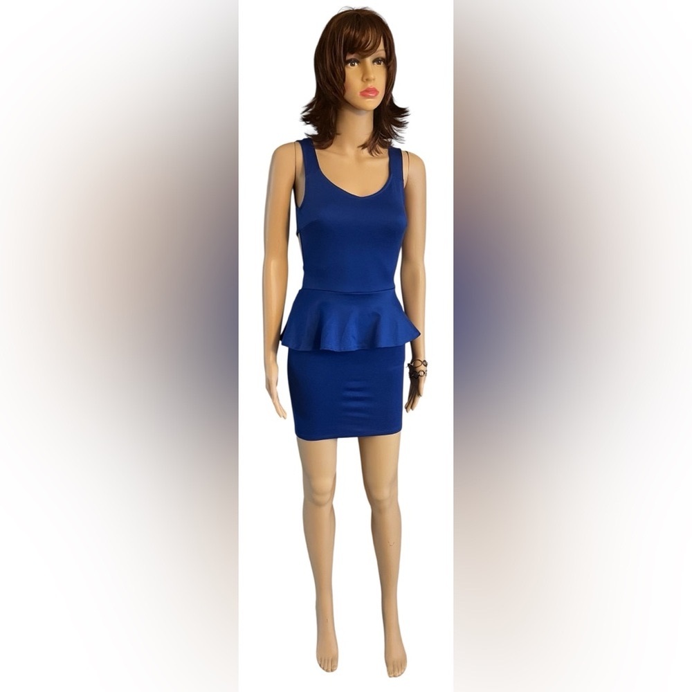 Chic Blue Peplum Pencil Dress by Charlotte Russ